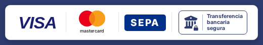 Métodos de pago: VISA, Mastercard, SEPA, Transferencia bancaria segura